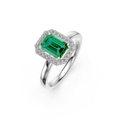 Diamond Ring with Tsavorite in White Gold