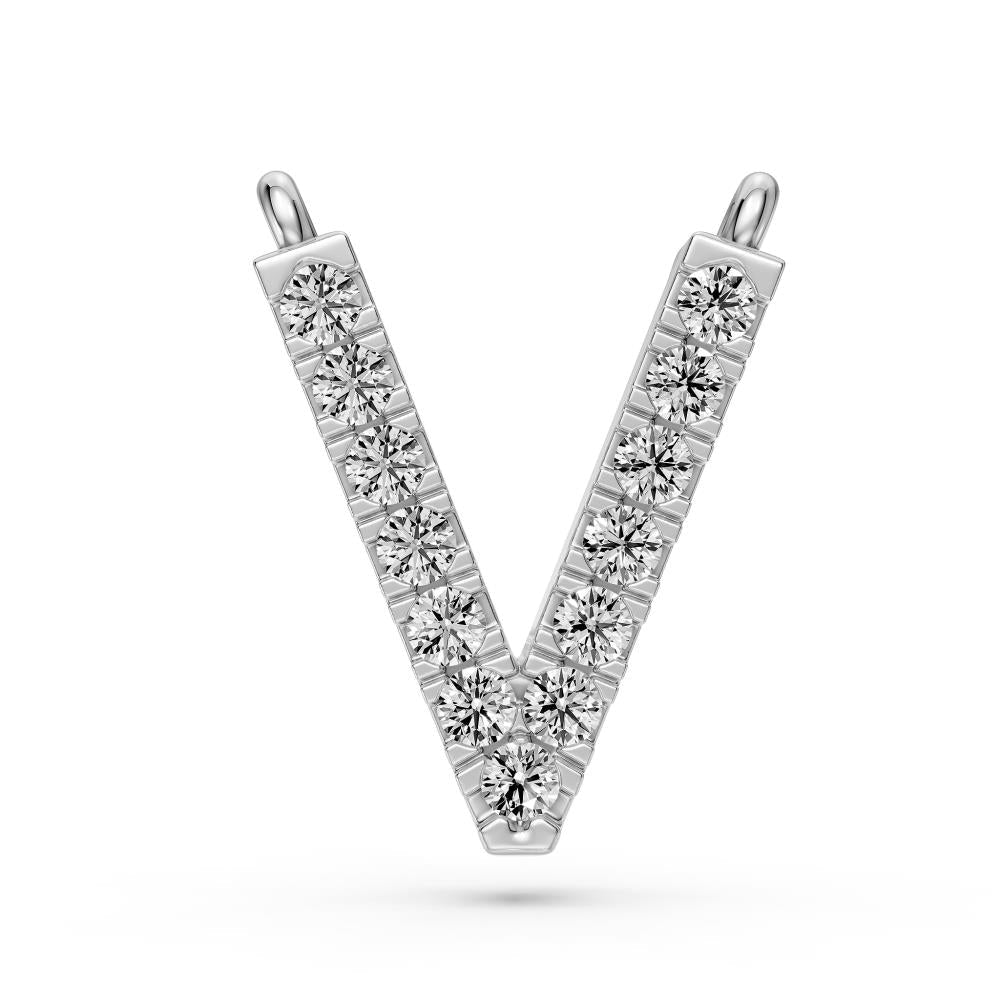 Diamond Letter V Necklace in White Gold