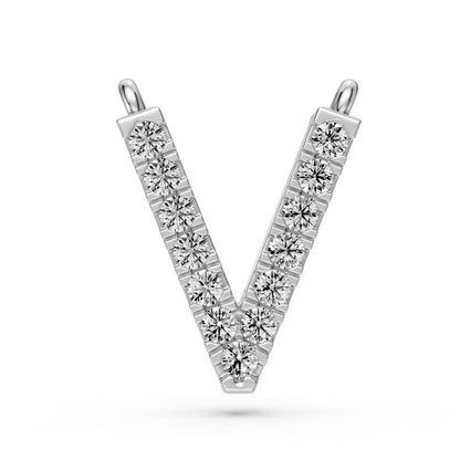 Diamond Letter V Necklace in White Gold
