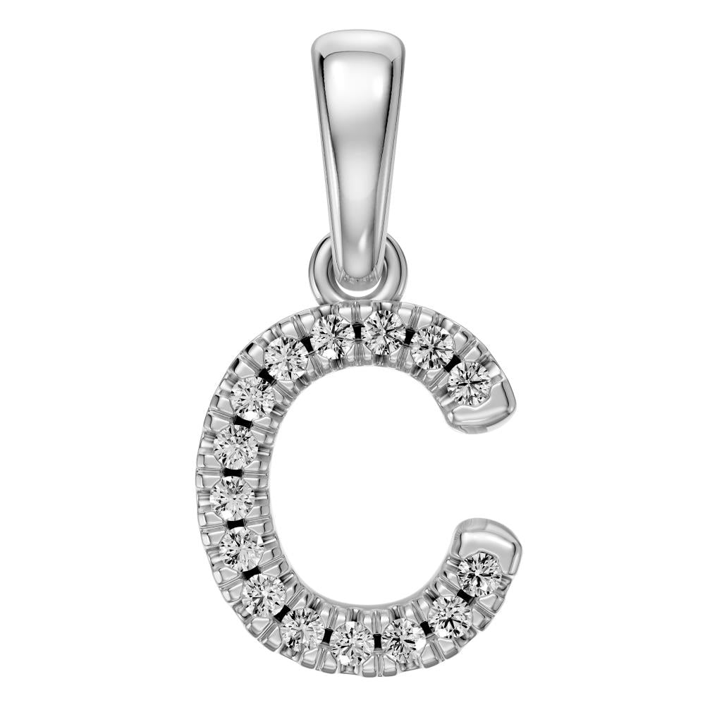 Mini Diamond Letter C Necklace in White Gold
