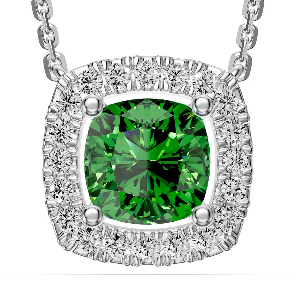 Tsavorite Stone Necklace in White Gold
