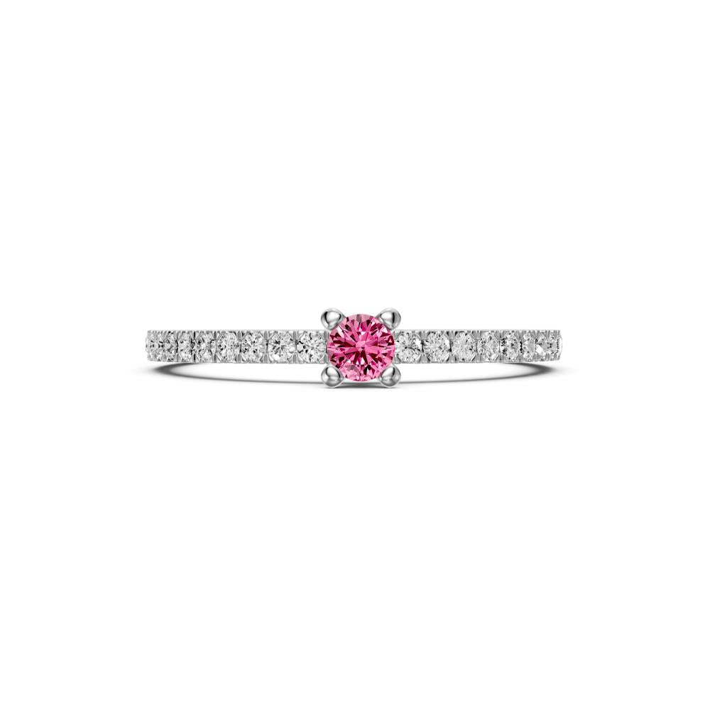 Diamond Ring with Pink Sapphire in White Gold