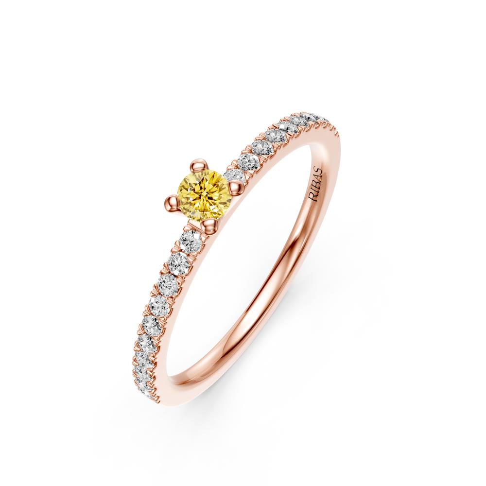 Diamond Ring with Yellow Sapphire in Rose Gold