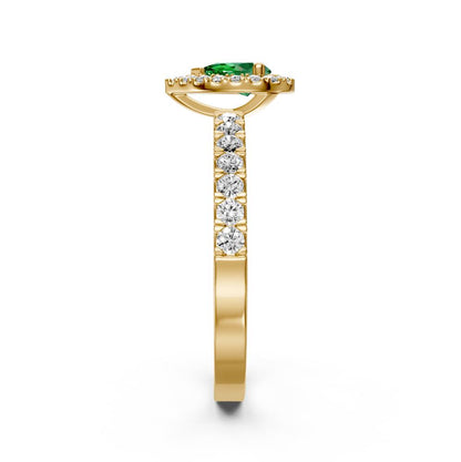 Diamond Ring with Tsavorites in Yellow Gold
