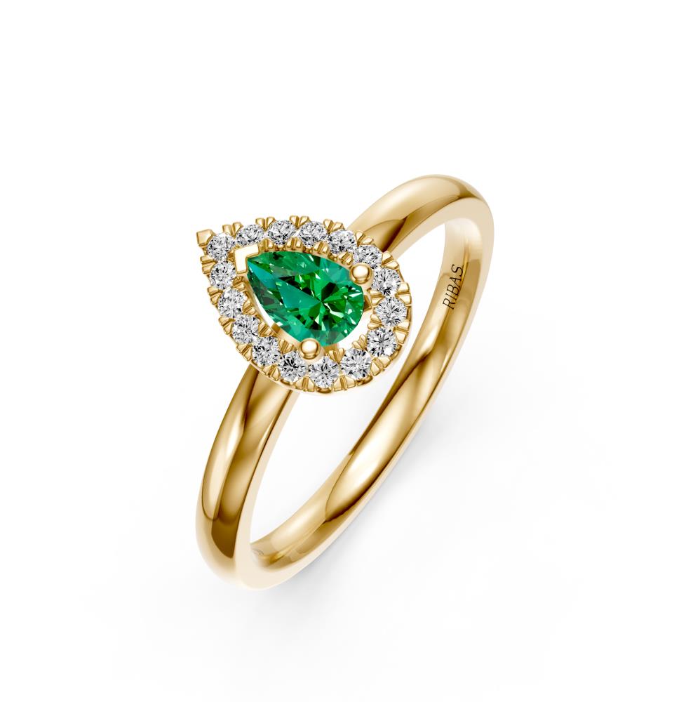 Diamond Ring with Tsavorites in Yellow Gold