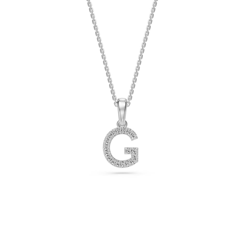 Mini Diamond Letter G Pendant in White Gold