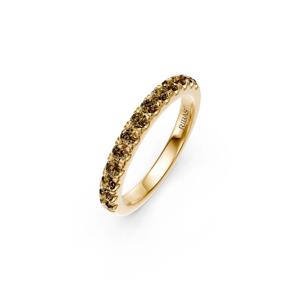 Cognac Diamond Band Ring in Yellow Gold - Slim