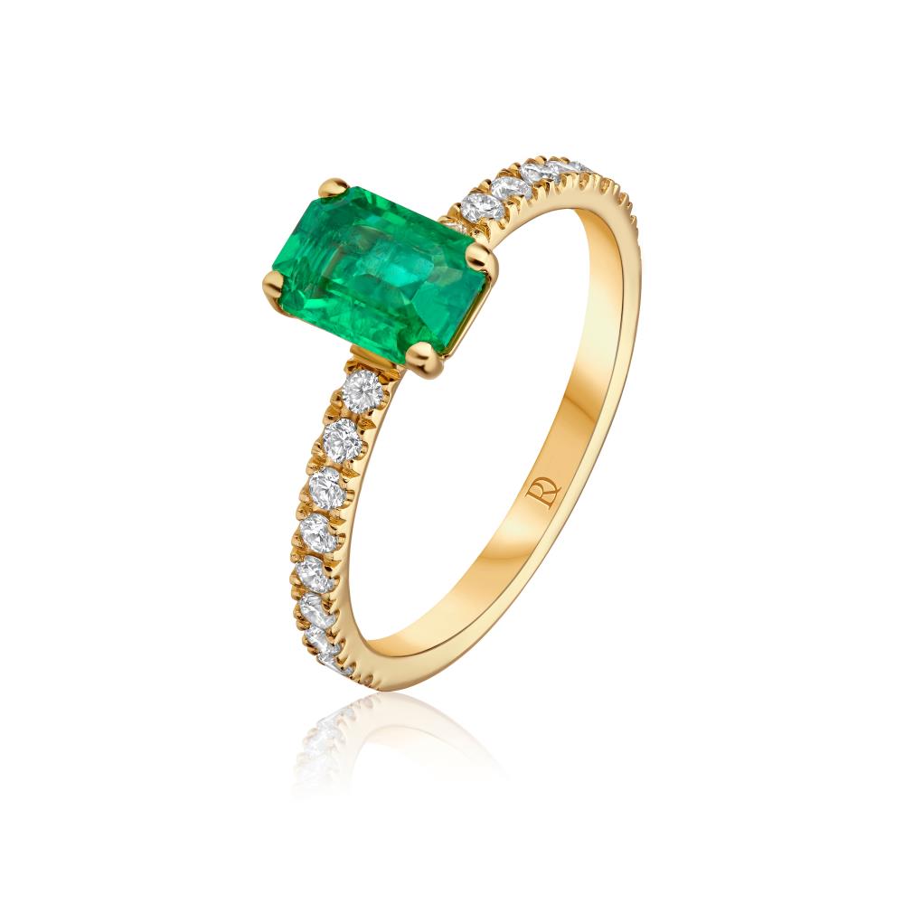 Geltono aukso žiedas su smaragdu ir deimantais NA0524