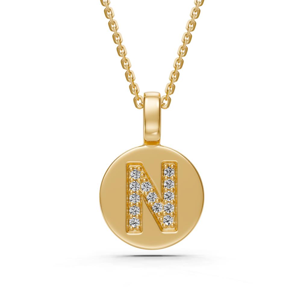 Diamond Letter N Pendant in Yellow Gold