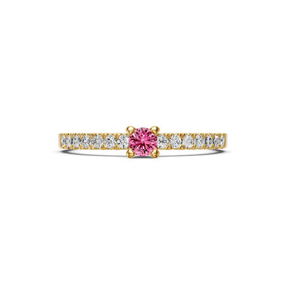 Diamond Ring with Pink Sapphire in Yellow Gold