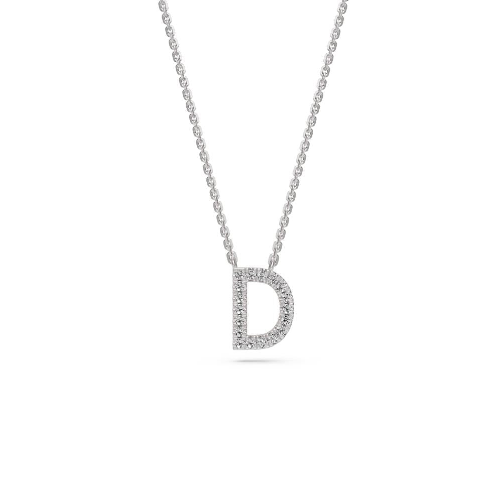 Diamond Letter D Necklace in White Gold