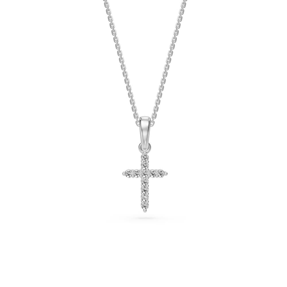 Diamond Cross Necklace in White Gold - Small