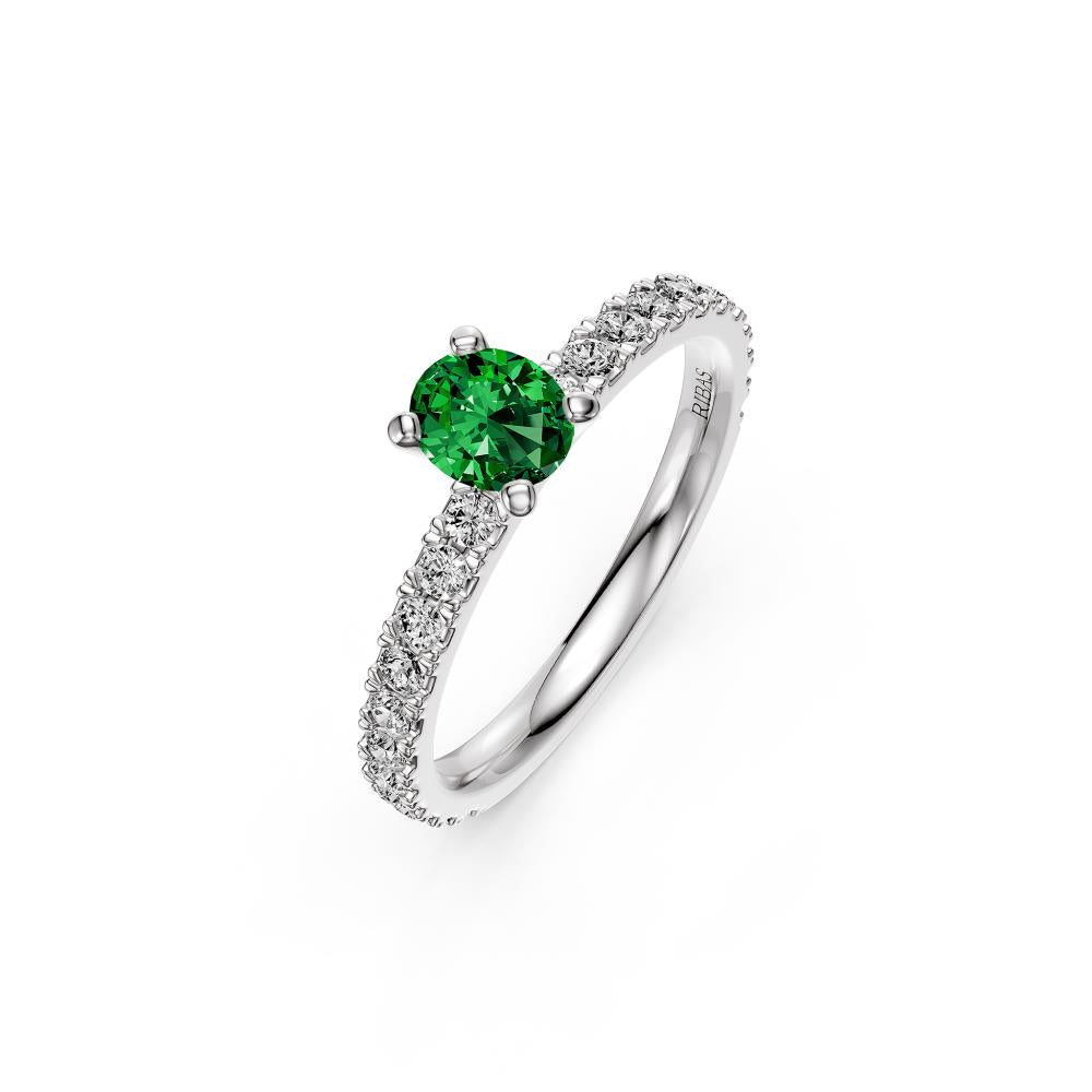 Diamond Ring with Tsavorites in White Gold