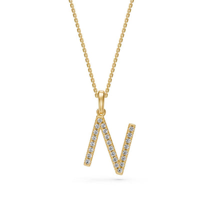 Diamond Letter N Pendant in Yellow Gold