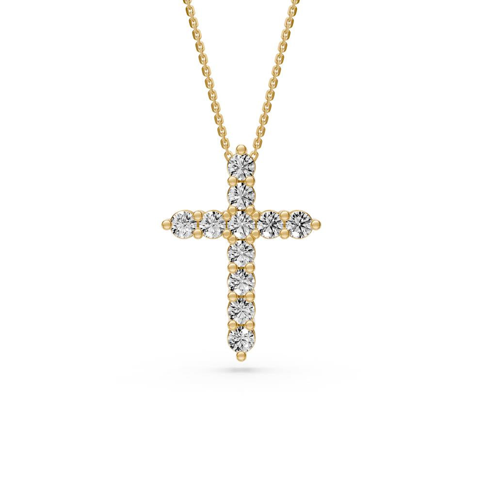 Diamond Cross Necklace in Yellow Gold - Medium