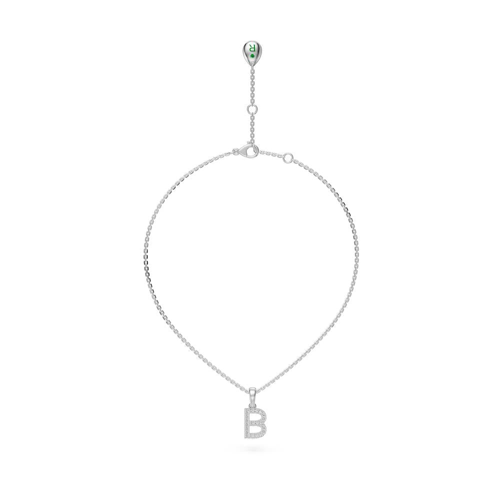 Mini Diamond Letter B Pendant in White Gold