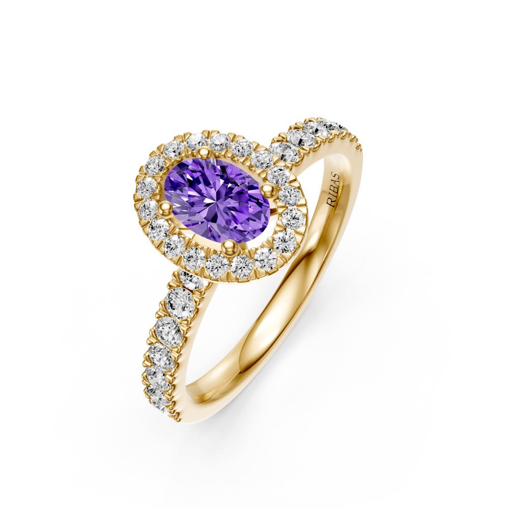 Diamond Ring with Tanzanite in Yellow Gold
