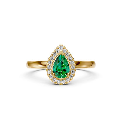 Diamond Ring with Tsavorites in Yellow Gold