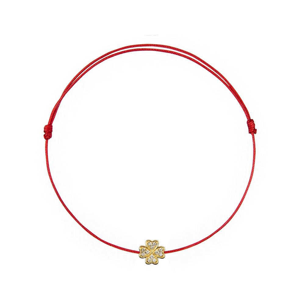 String Bracelet with Diamond in Yellow Gold "Clover"