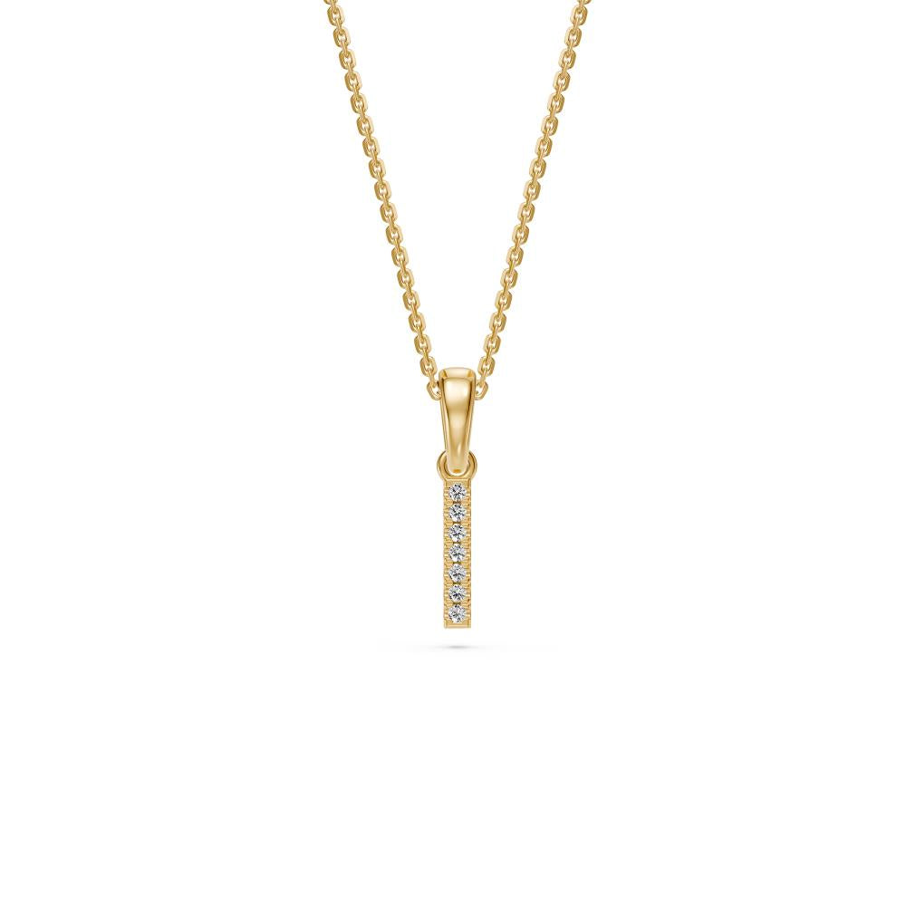 Mini Diamond Letter I Pendant in Yellow Gold