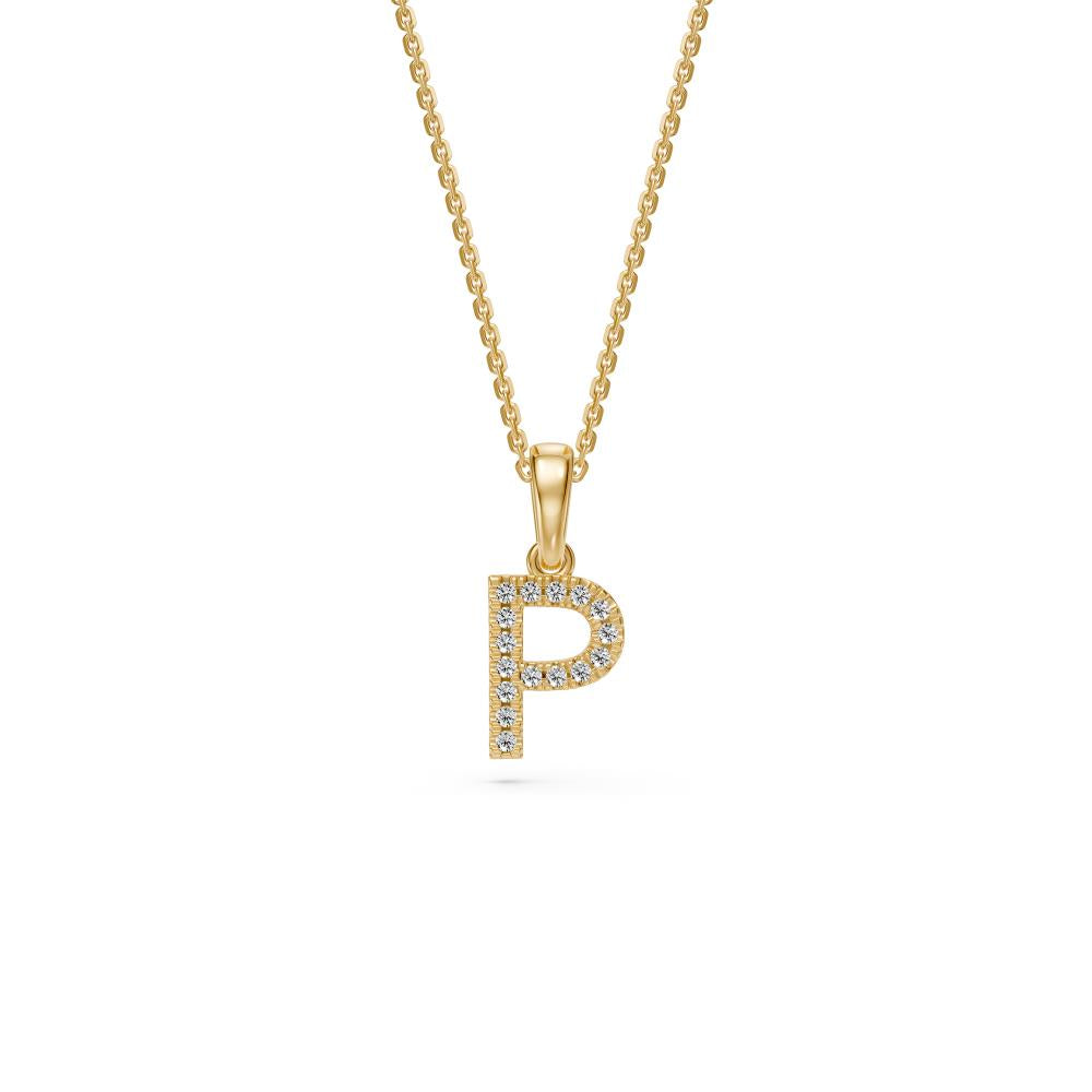 Mini Diamond Letter P Pendant in Yellow Gold