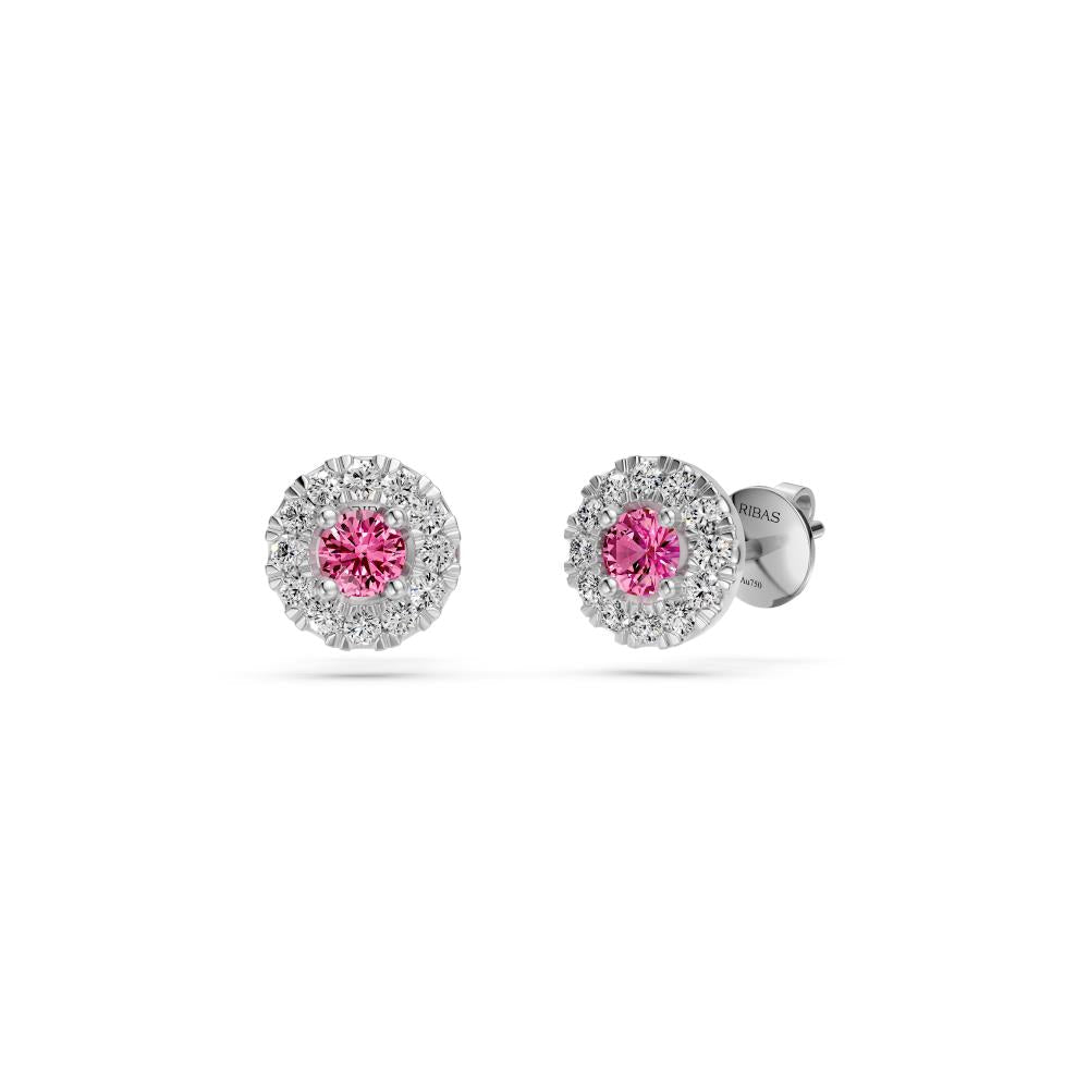 Pink Sapphire and Diamonds Earrings in White Gold