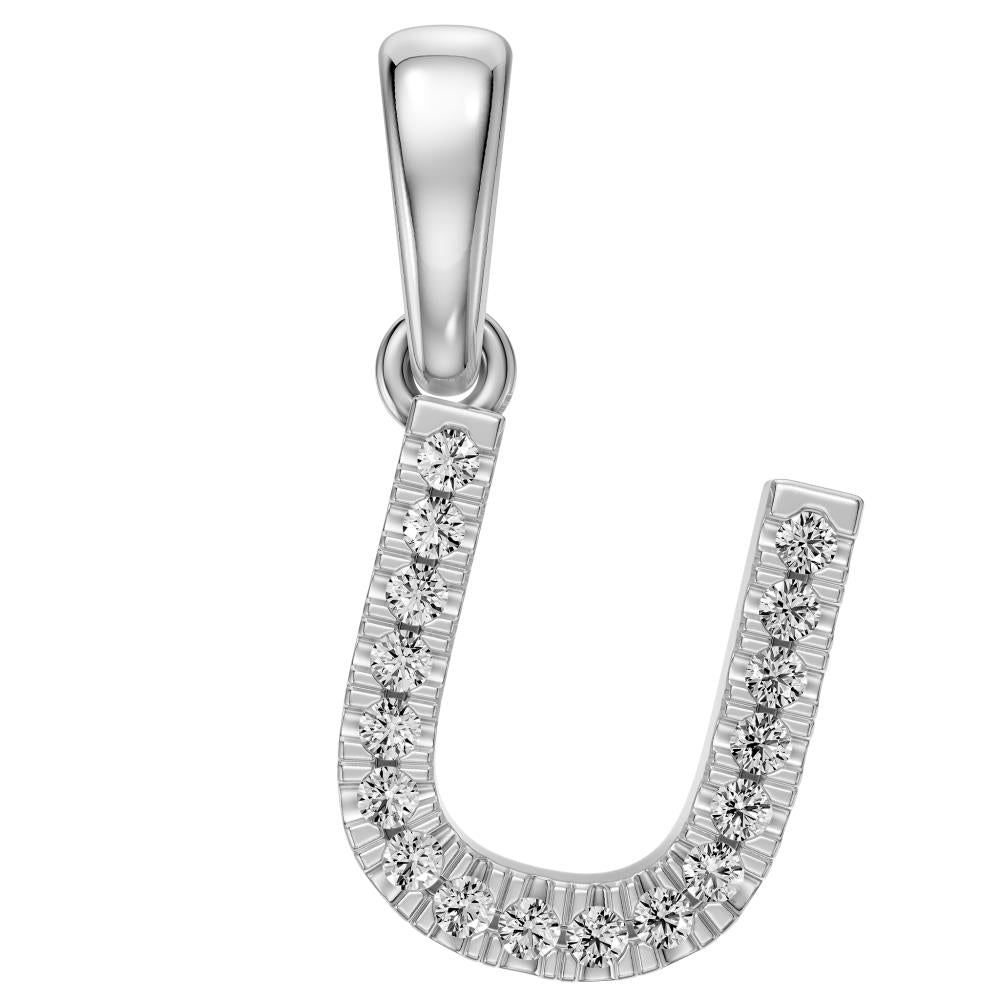 Mini Diamond Letter U Pendant in White Gold