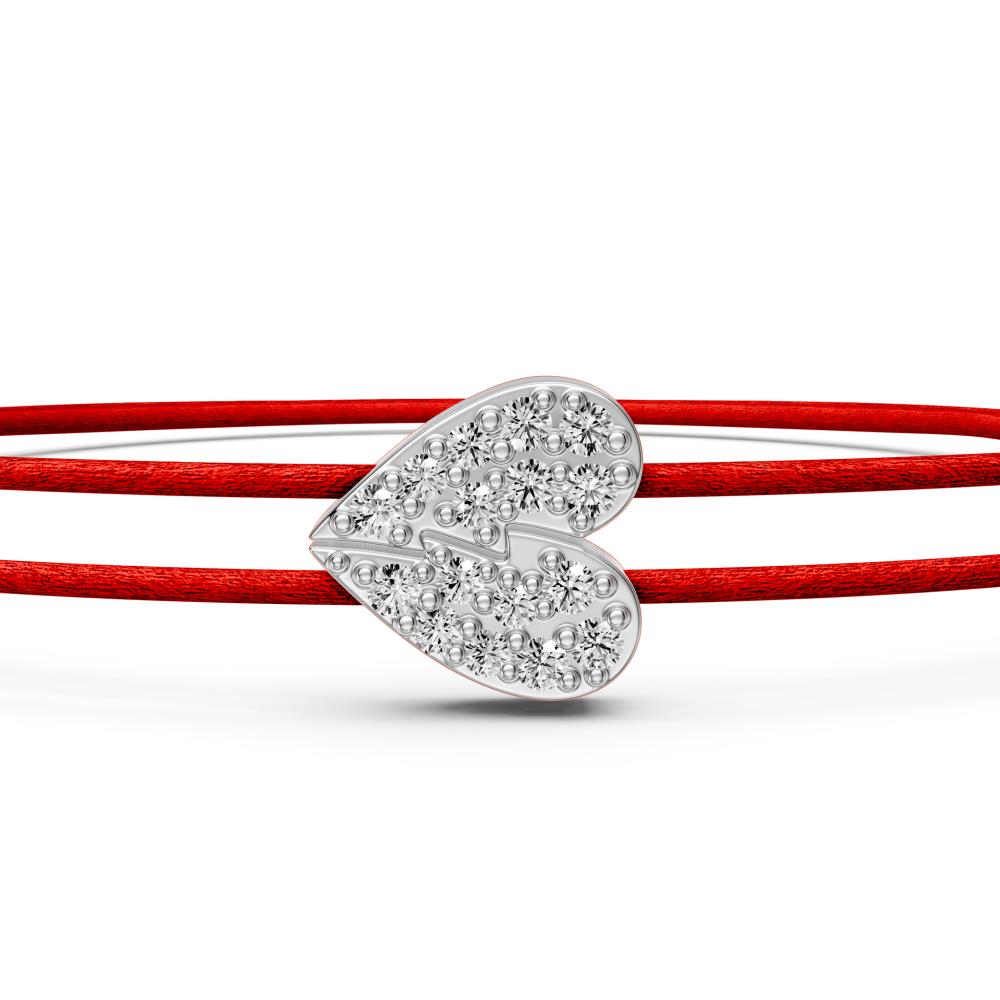 String Bracelets with Diamond in White Gold "Half Hearts"