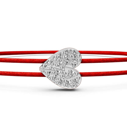 String Bracelets with Diamond in White Gold "Half Hearts"