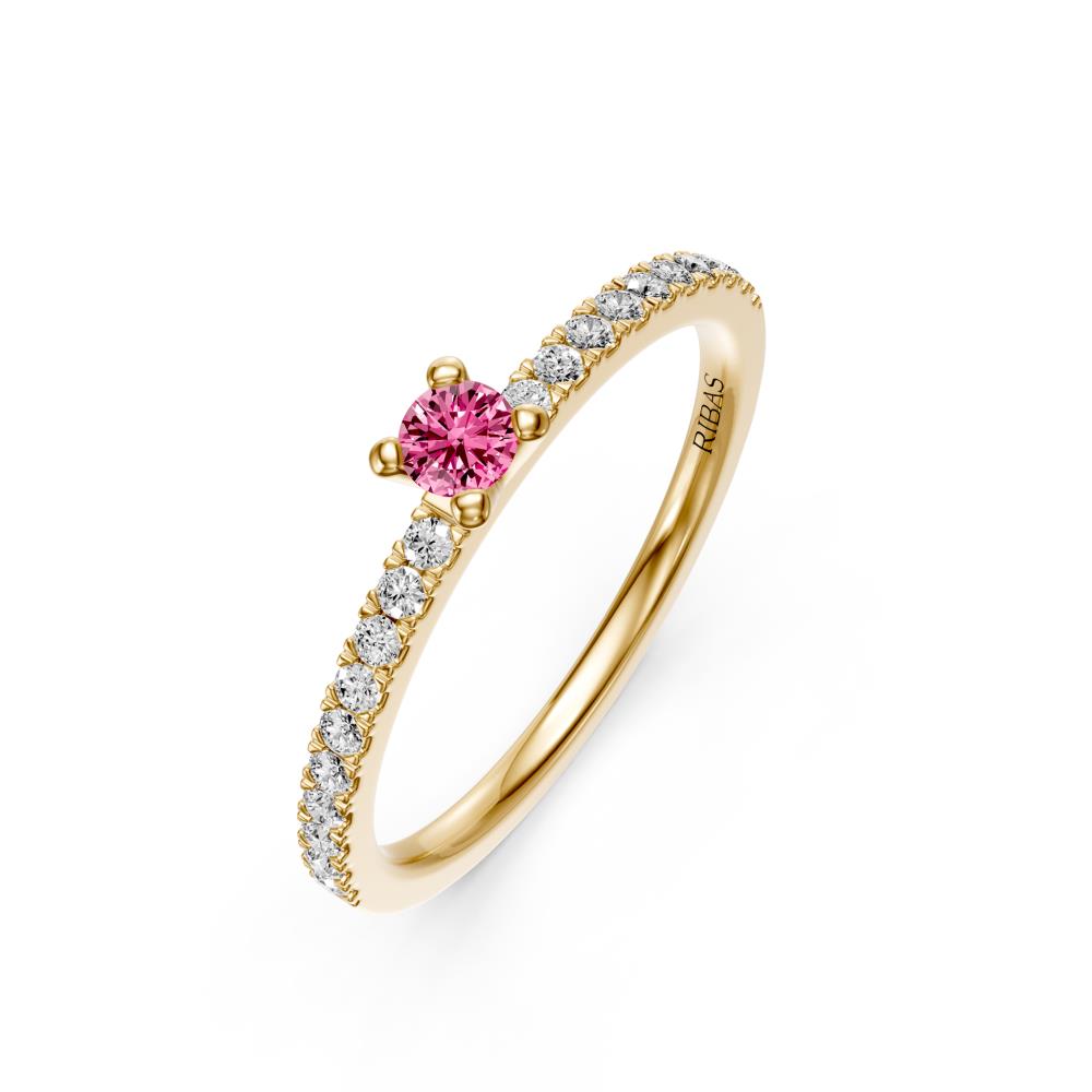 Diamond Ring with Pink Sapphire in Yellow Gold