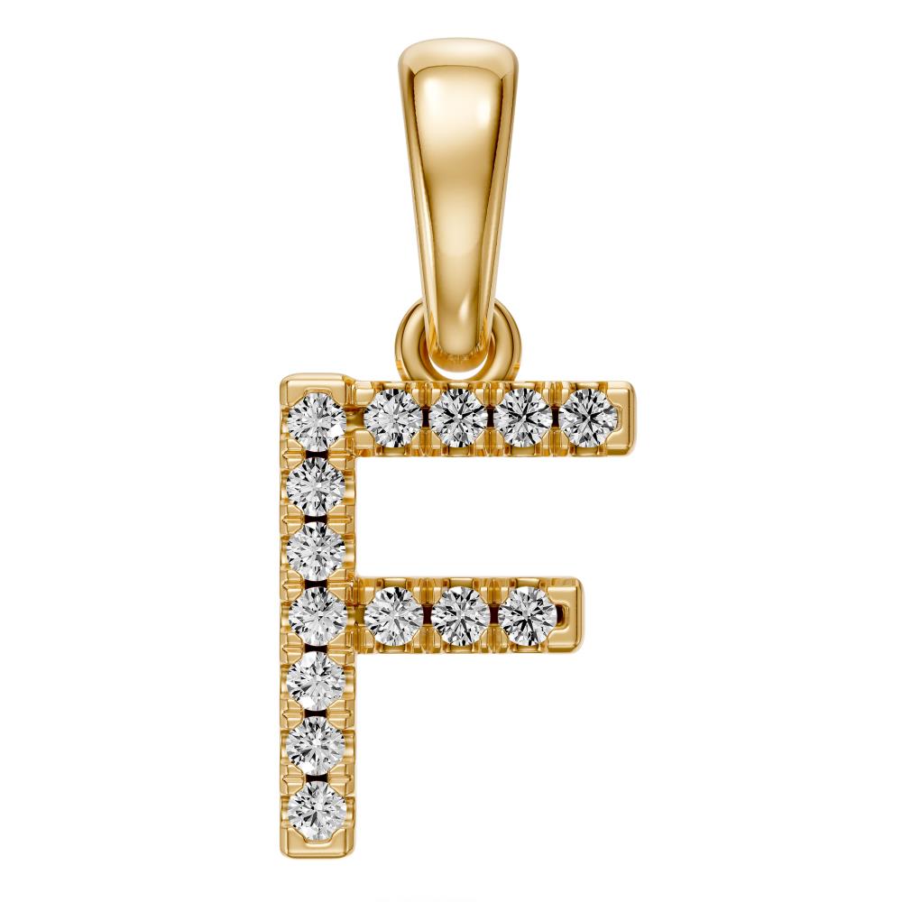 Mini Diamond Letter F Pendant in Yellow Gold