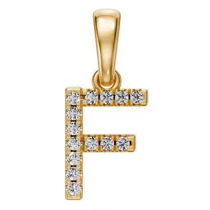 Mini Diamond Letter F Pendant in Yellow Gold