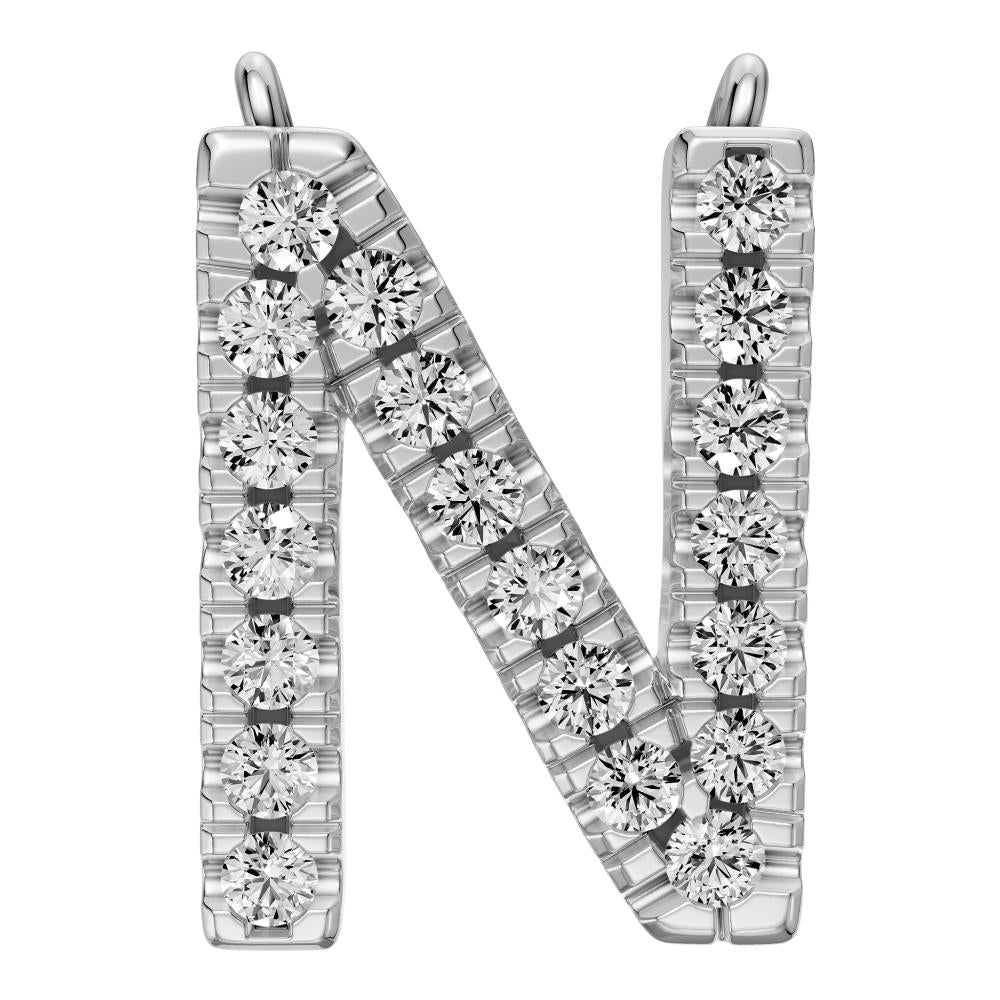 Diamond Letter N Necklace in White Gold