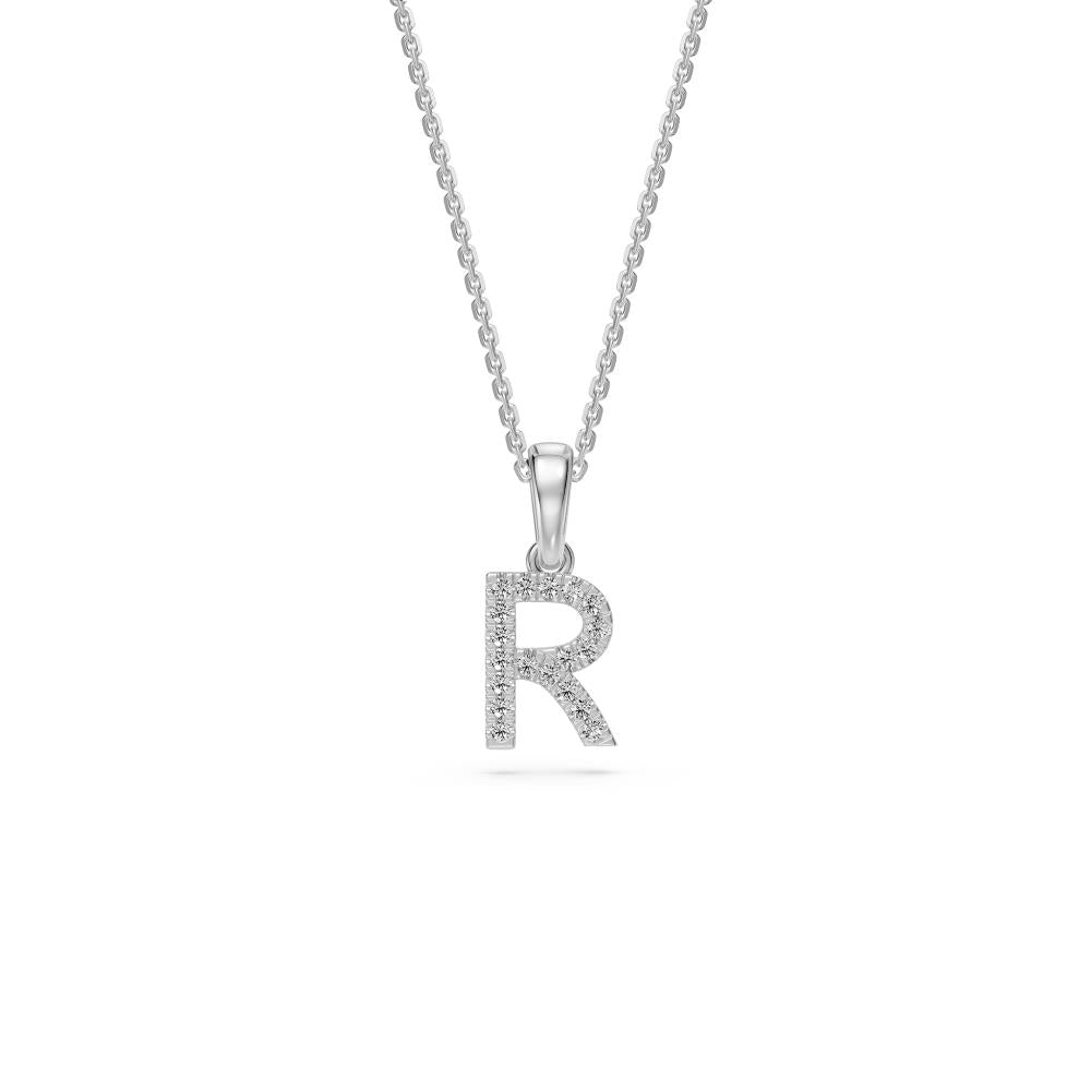 Mini Diamond Letter R Pendant in White Gold