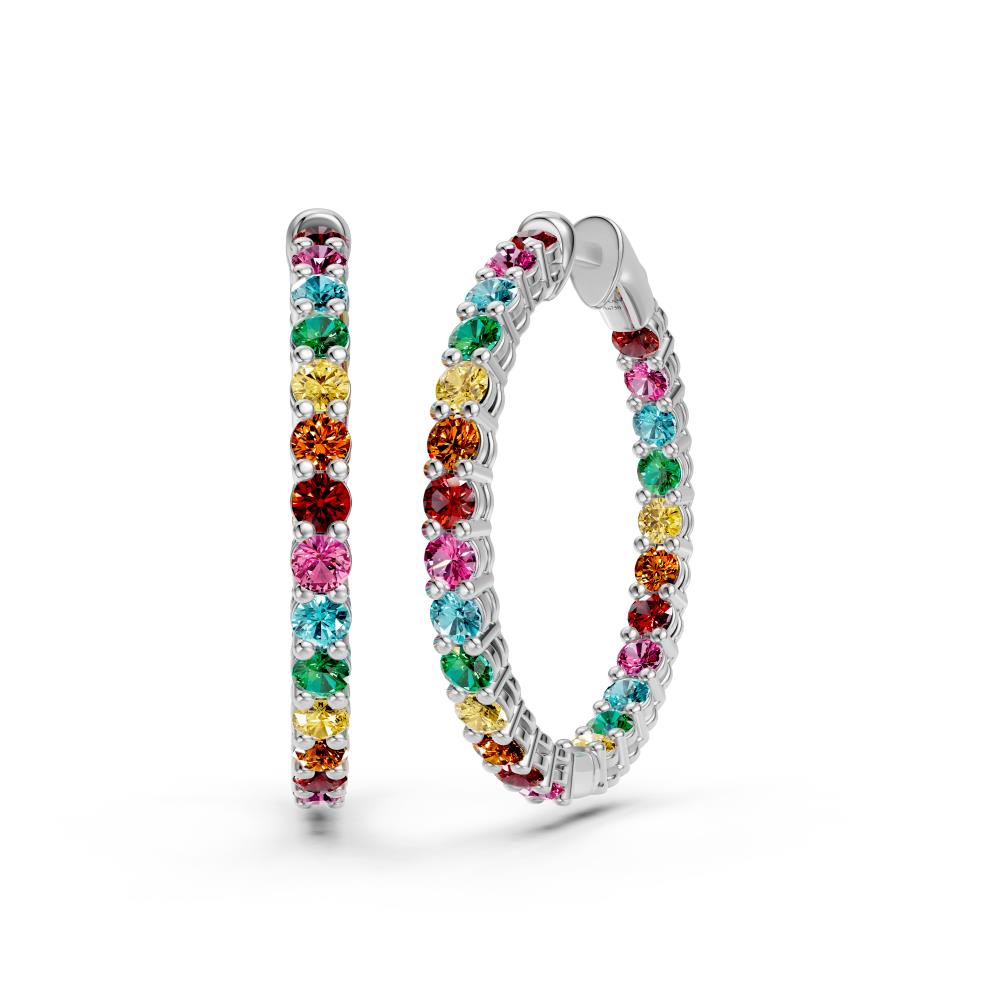 Sapphire Hoop Earrings in White Gold