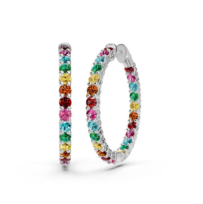 Sapphire Hoop Earrings in White Gold