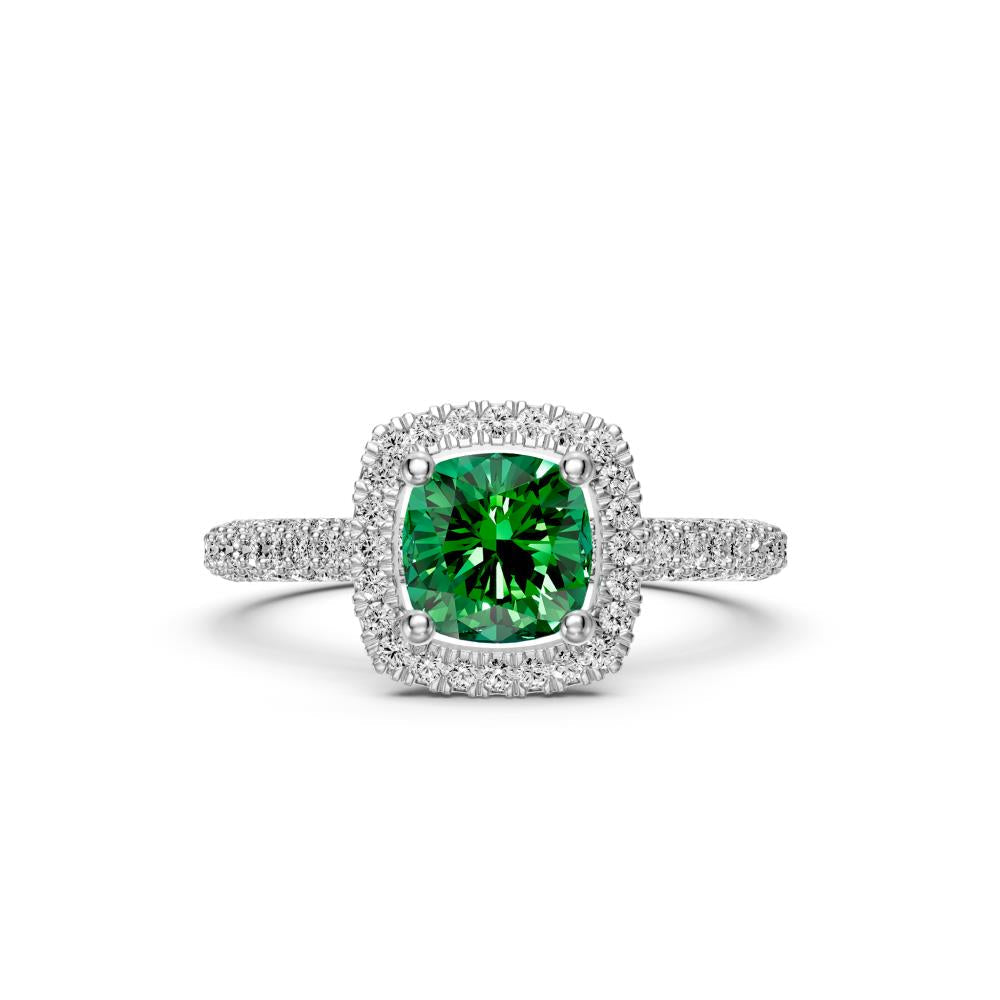 Diamond Ring with Tsavorites in White Gold