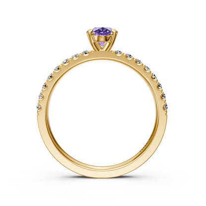 Diamond Ring with Tanzanite in Yellow Gold