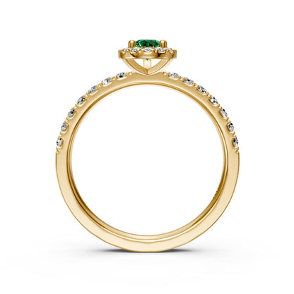 Diamond Ring with Tsavorites in Yellow Gold