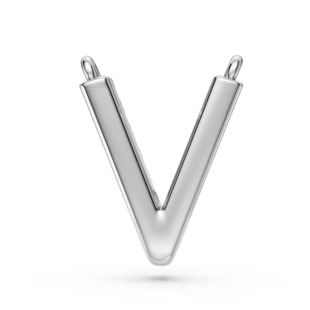 Diamond Letter V Necklace in White Gold