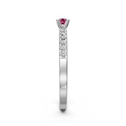 Diamond Ring with Pink Sapphire in White Gold