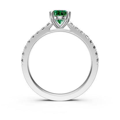 Diamond Ring with Tsavorite in White Gold