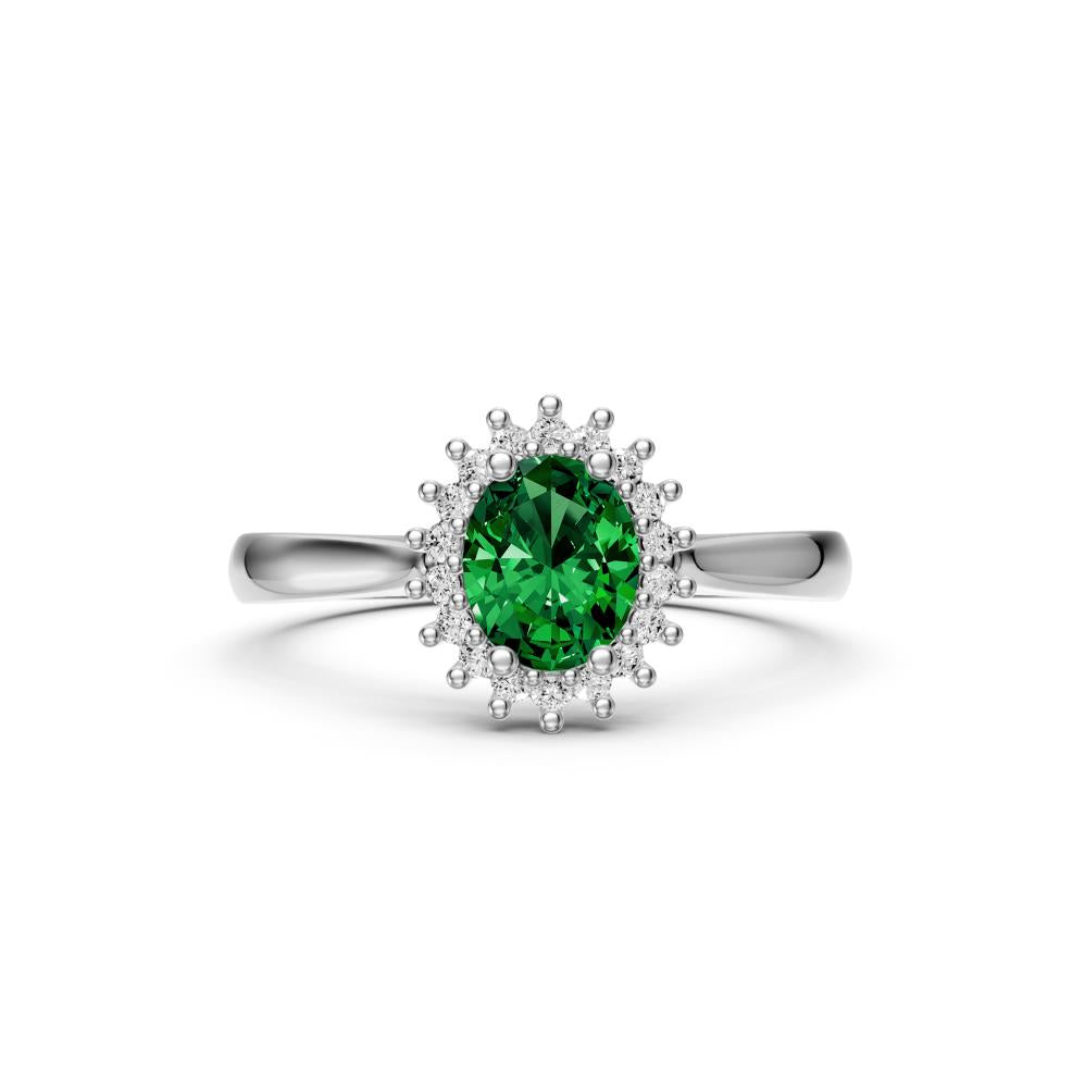 Diamond Ring with Tsavorite in White Gold