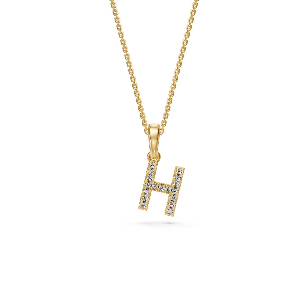 Mini Diamond Letter H Pendant in Yellow Gold