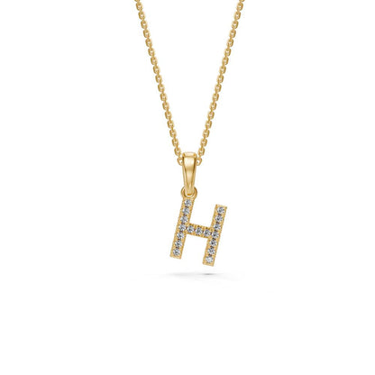 Mini Diamond Letter H Pendant in Yellow Gold