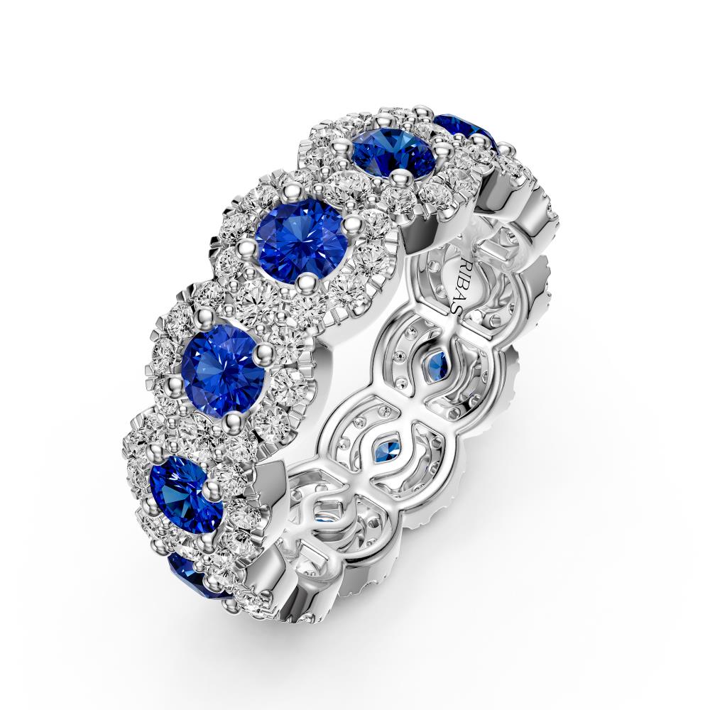 Diamond Ring with Saphires in White Gold