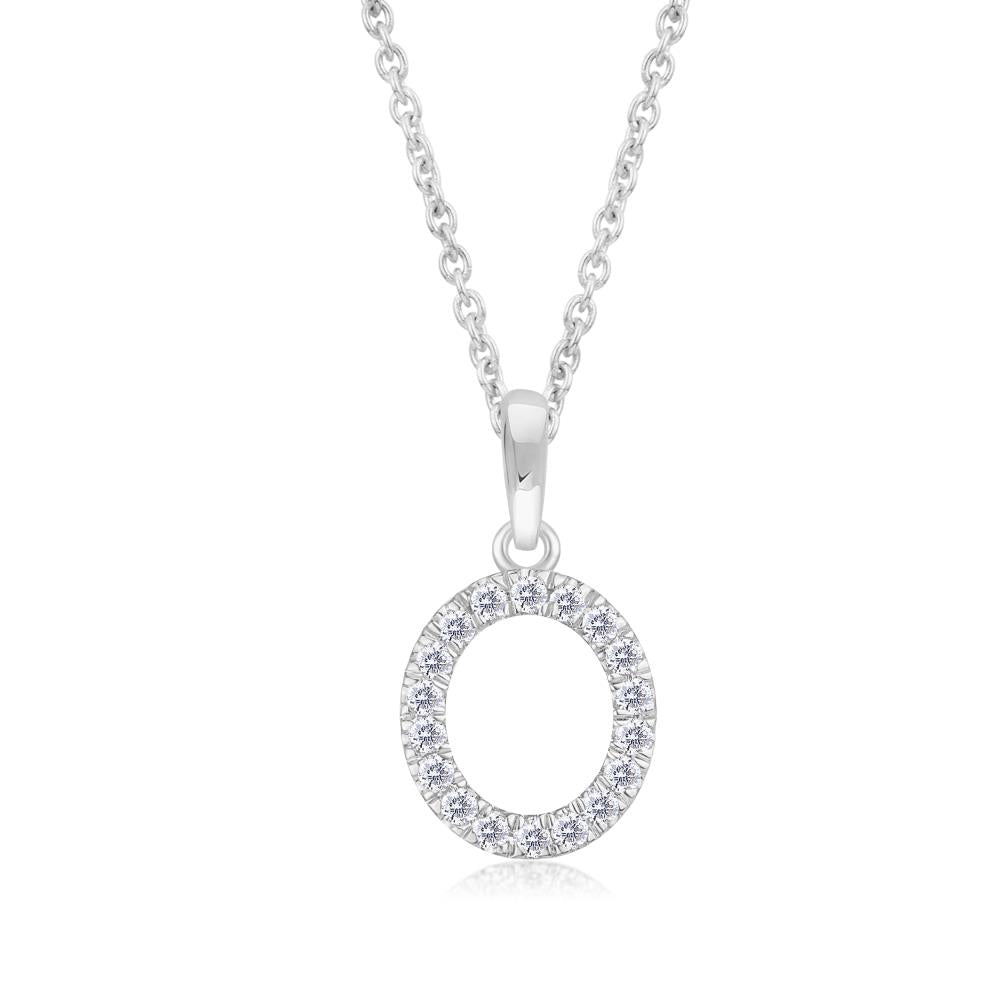 Diamond Letter O Pendant in White Gold