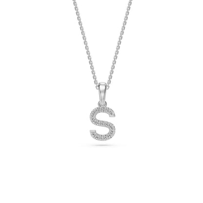 Mini Diamond Letter S Pendant in White Gold