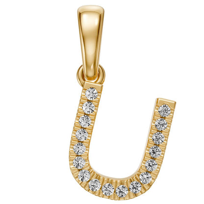 Mini Diamond Letter U Pendant in Yellow Gold