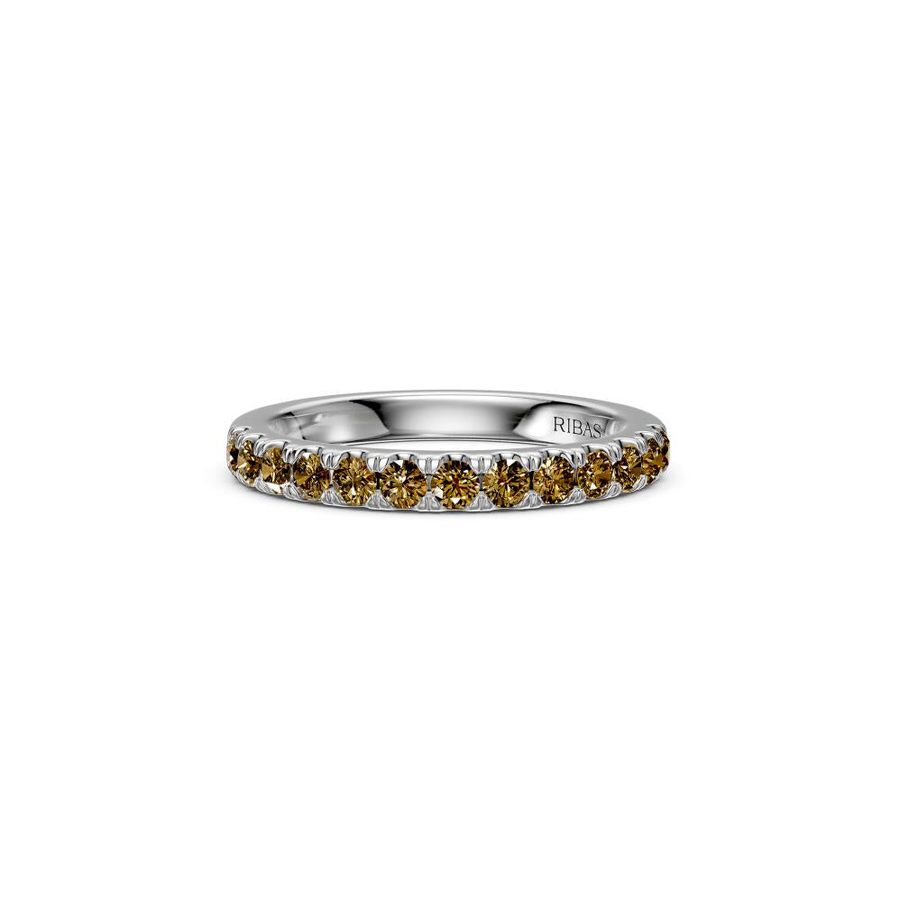 Cognac Diamond Band Ring in White Gold - Slim